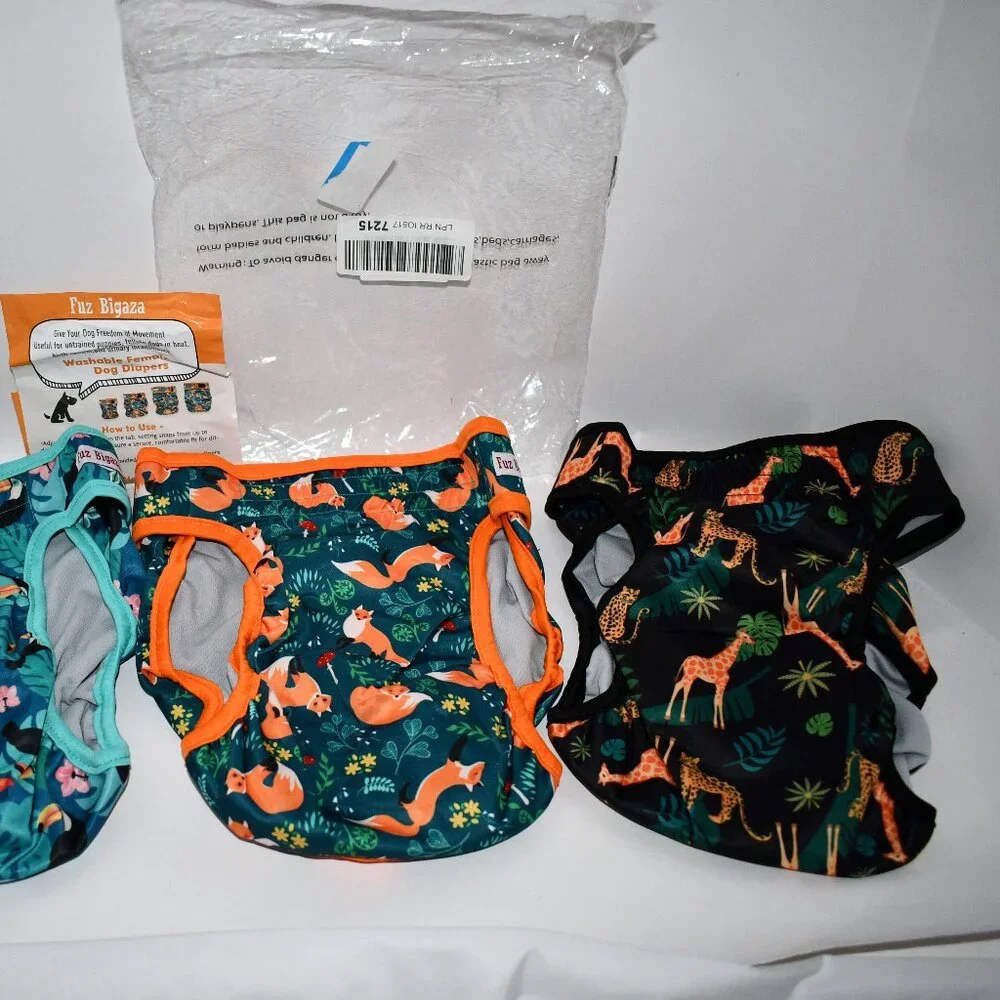 Fuz Bigaza Premium Washable Female Dog Diapers 3 pack-Animal Print -Size: XL NW